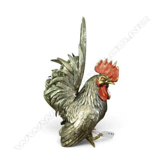 PAINTED WHITE METAL ROOSTER H.210mm
