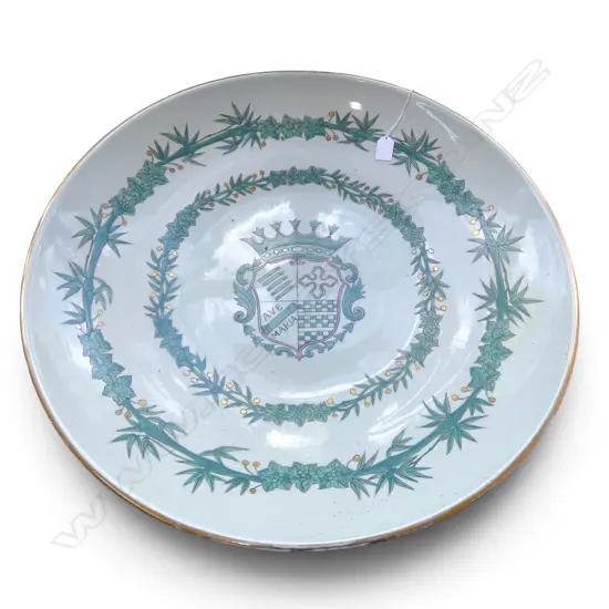 MASSIVE CHINESE EXPORT PORCELAIN ARMORIAL / Coat of Arms SHALLOW DISH 'AVE MARIA'. Dia. 635mm