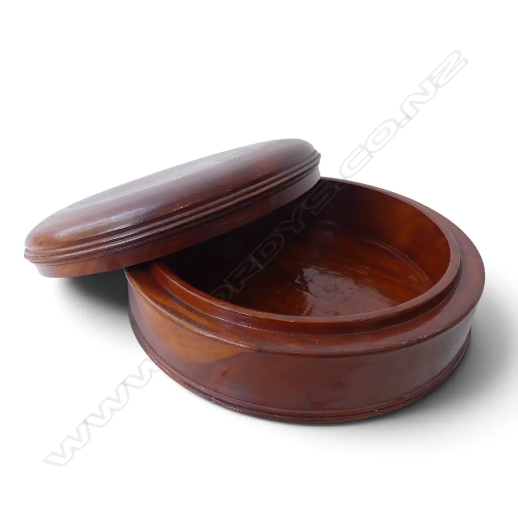 LARGE LIDDED DOME SHAPED MAHOGANY CIRCULAR BOX DIA340 Image 1++