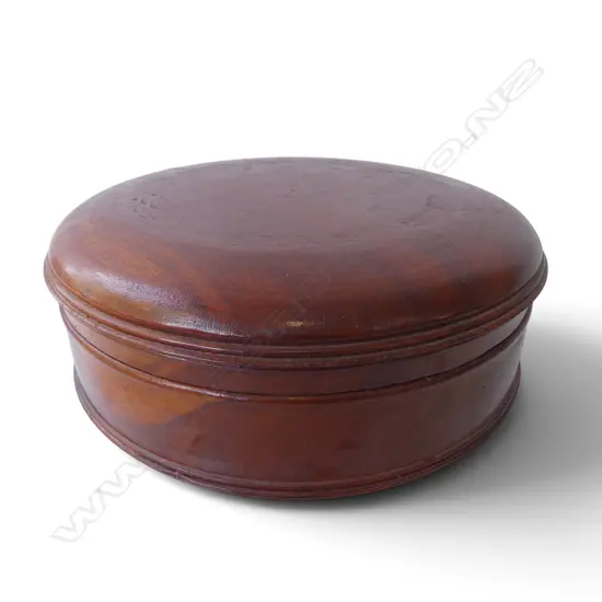 LARGE LIDDED DOME SHAPED MAHOGANY CIRCULAR BOX DIA340