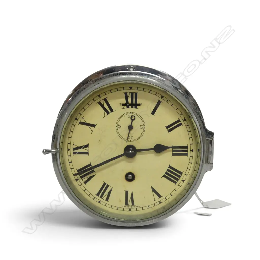 VINTAGE CHROME MOUNTED SHIPS CLOCK, ENAMEL FACE, NO KEY, ENGLAND, NOT WORKING?, Dia.200mm H.90mm Image 1++