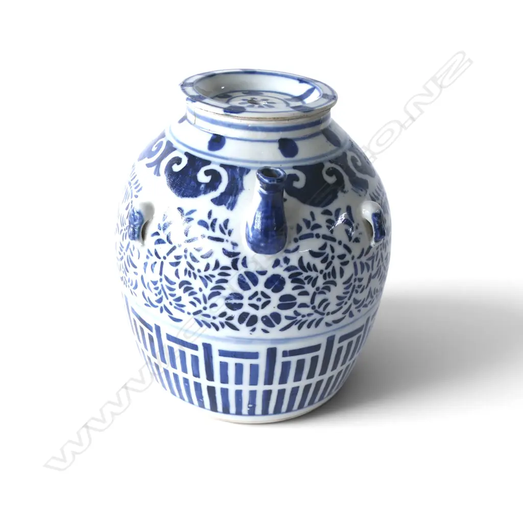 ORIENTAL B/W LIDDED POT - DRILLED FOR LAMP H.230mm Image 1++