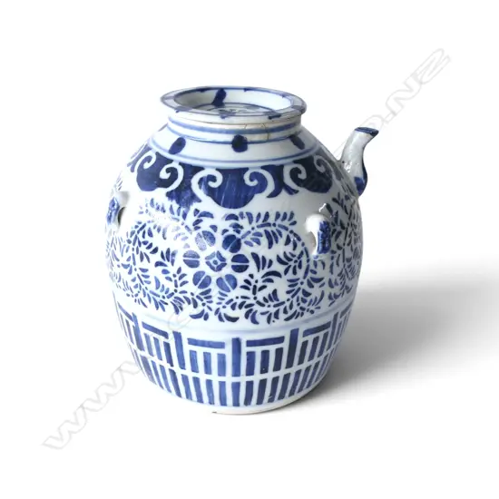 ORIENTAL B/W LIDDED POT - DRILLED FOR LAMP H.230mm