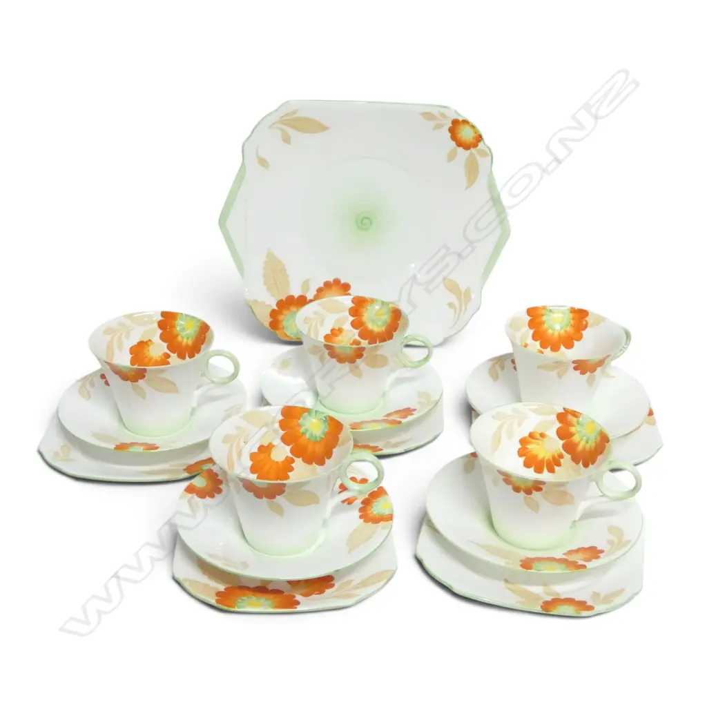 PART SHELLEY CHINA TEASET 5CSPS & CAKE PLATE ORANGE FLOWER PAT Image 1++