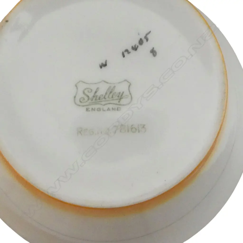 2 SHELLEY CHINA CSPS C/SUGAR CAKE PLATE & COFFEE CAN ORANGE DECO PAT Image 1++