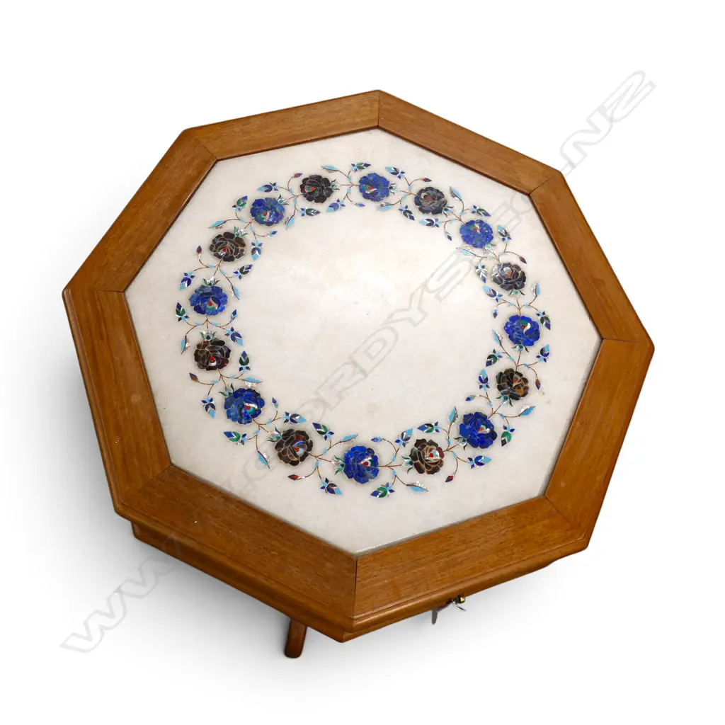 INLAID MARBLE AND WOOD TABLE Image 1++