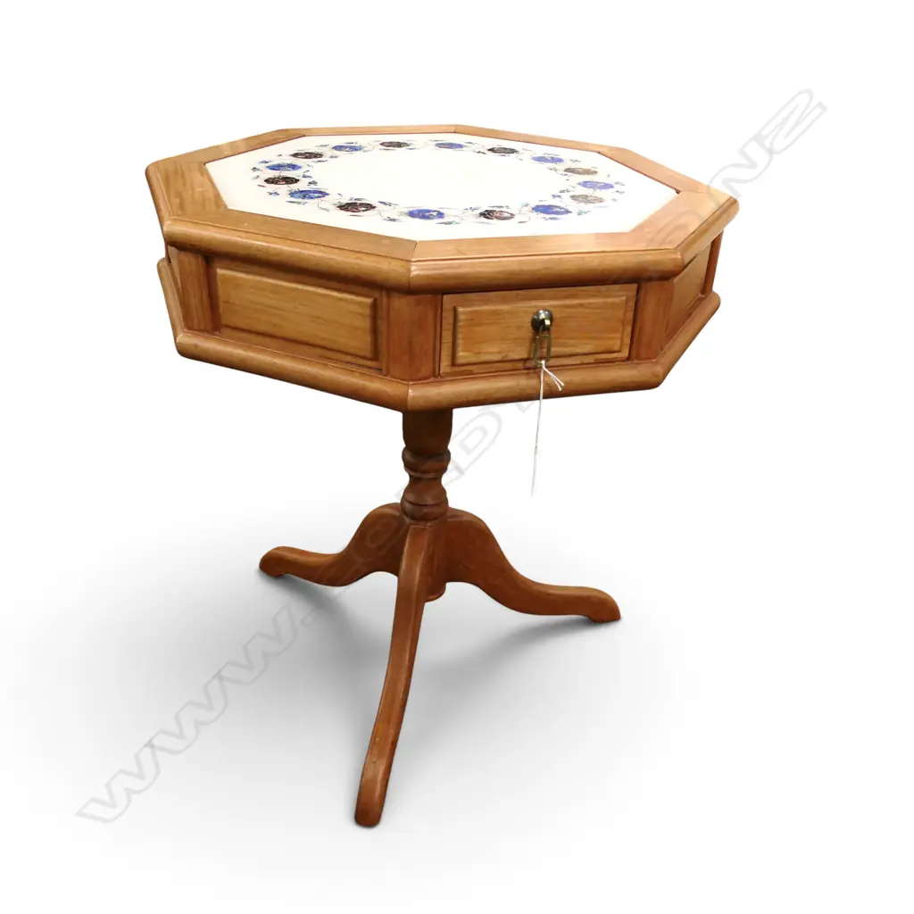 INLAID MARBLE AND WOOD TABLE Image 1++