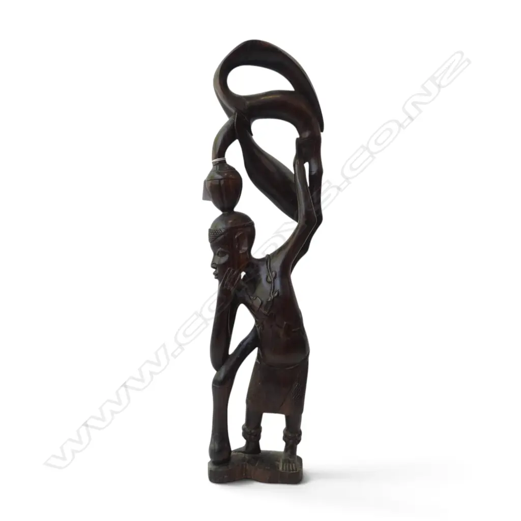 TALL CARVED HARDWOOD TRIBAL FIGURE H630MM Image 1++