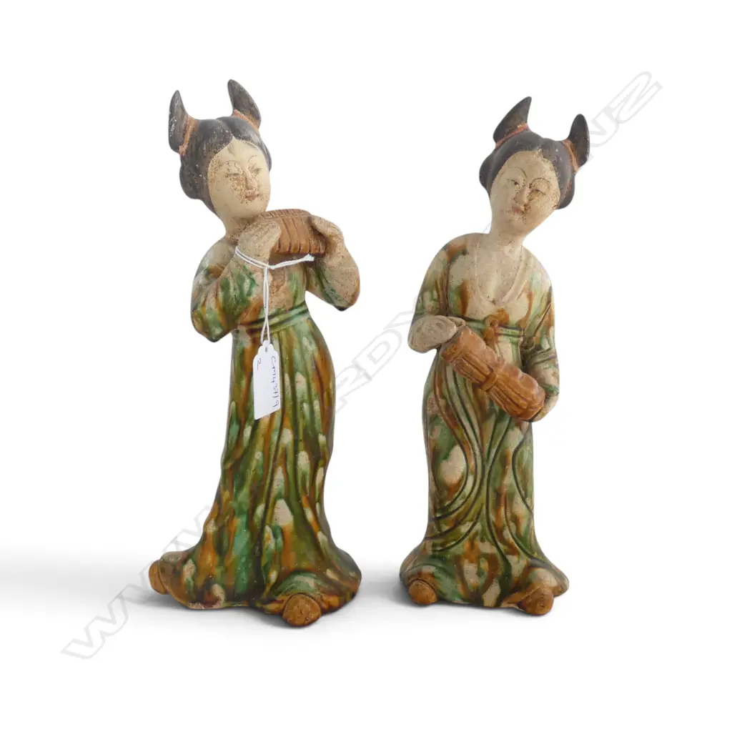 2 ORIENTAL CERAMIC MUSICIAN FIGURES H.290mm Image 1++