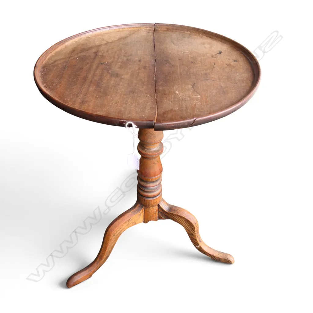 GEO MAHOGANY 7 ELM  PIE CRUST WINE TABLE H690 DIA510MM SOME FAULTS Image 1++