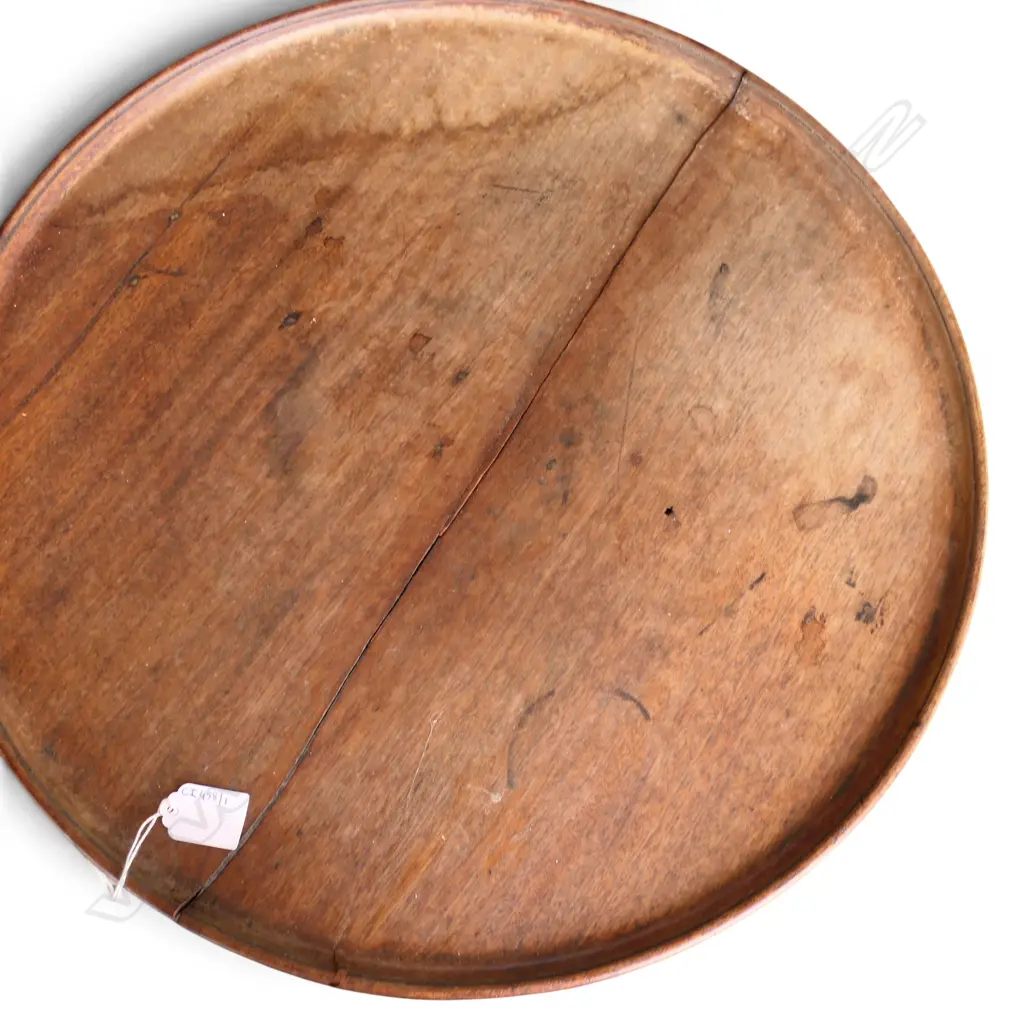 GEO MAHOGANY 7 ELM  PIE CRUST WINE TABLE H690 DIA510MM SOME FAULTS Image 1++