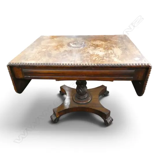 ANTIQUE MAHOGANY DROP SIDE TABLE (TOP REQ. PROFESSIONAL REPAIR) W.900mm