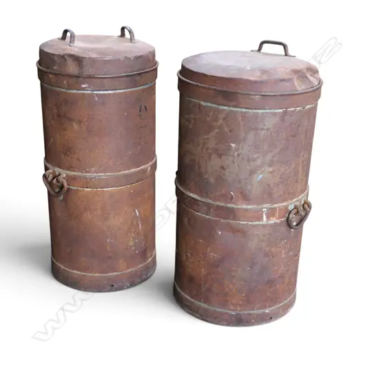 2 METAL 'IDEAL' CANNISTERS by A. HARVEY & SONS AUCKLAND H.900mm