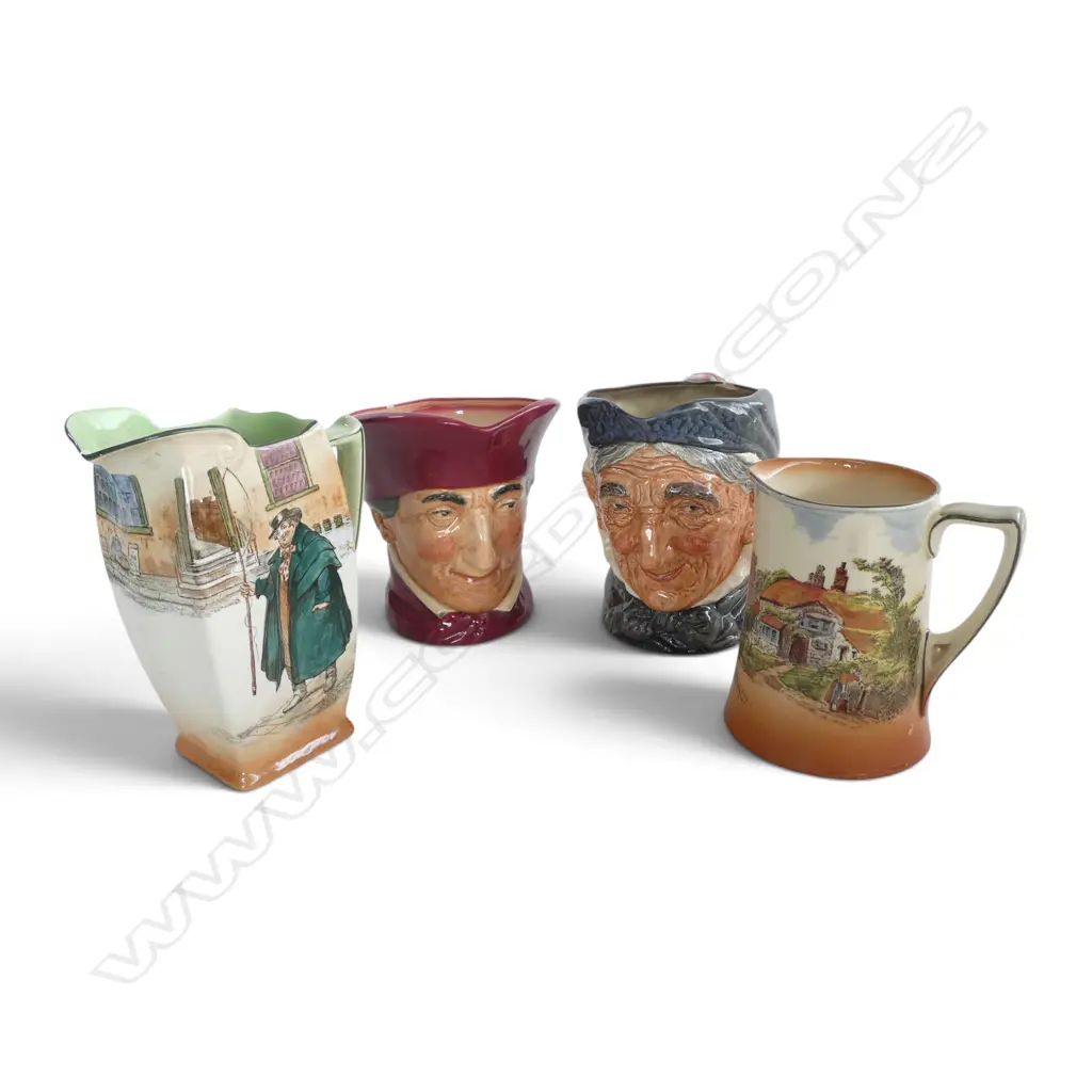 2 ROYAL DOULTON CHARACTER JUGS & 2 R/DOULTON JUGS ALL FAULTS  Image 1++