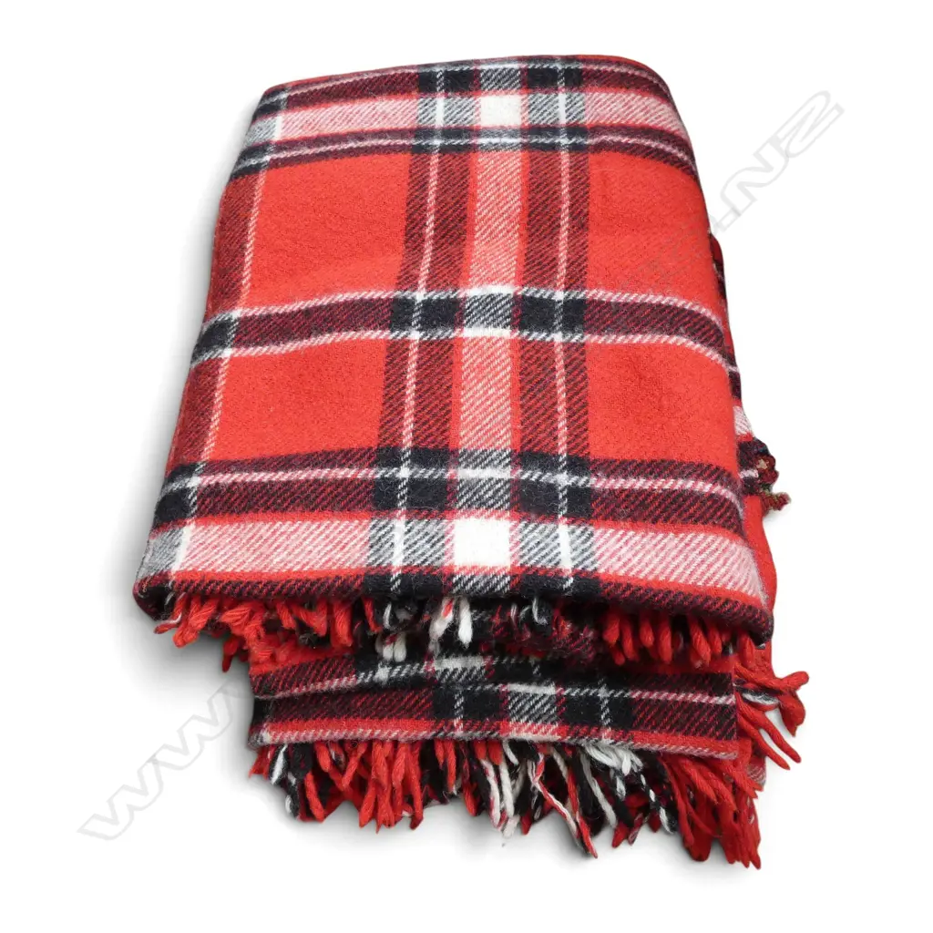 PR OF NZ WOOL TRAVELLING BLANKETS PICNIC FRINGED STEWART TARTAN Image 1++