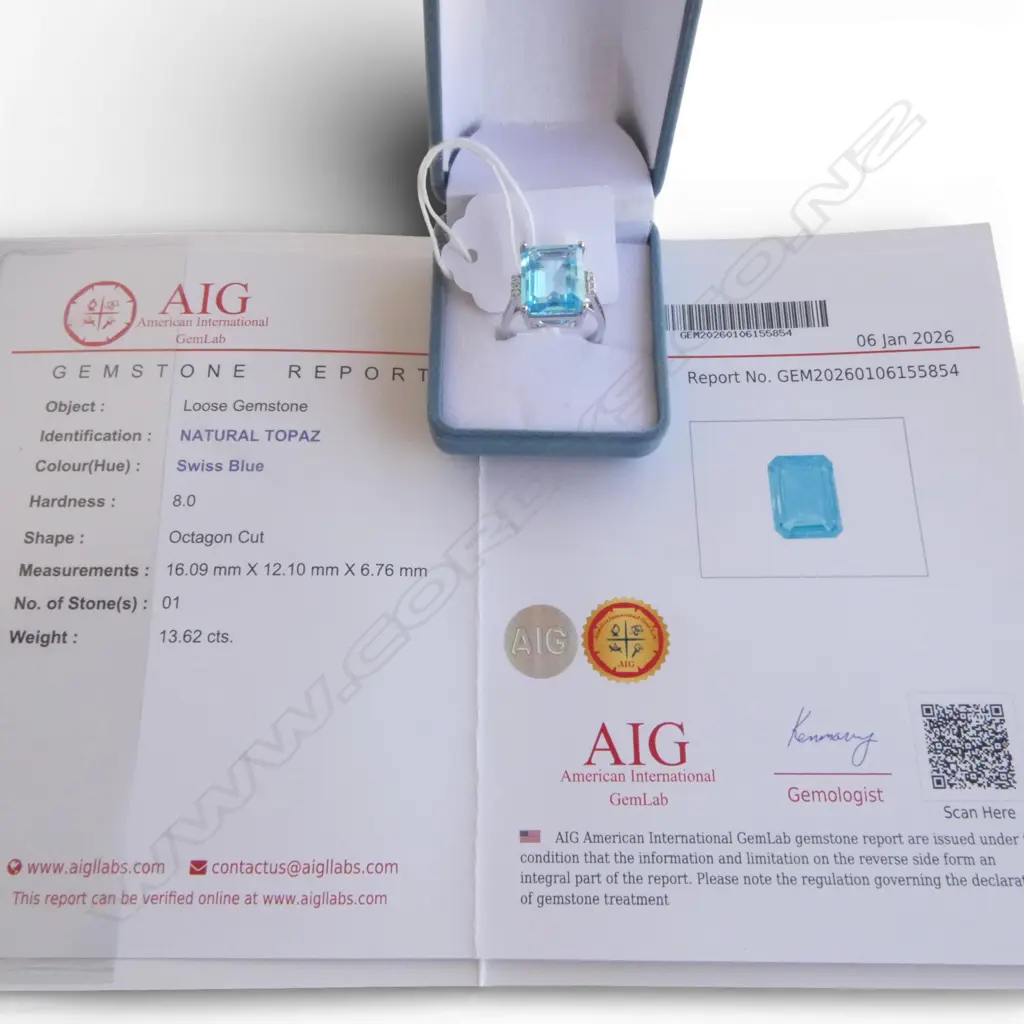 BLUE TOPAZ SILVER PLATED DRESS RING 13.62ct, AIG CERT size Q Image 1++