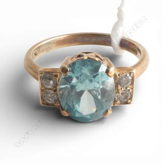 9ct GOLD BLUE ZIRCON & WHITE SPINEL DRESS RING 3.5gms SIZE M1/2