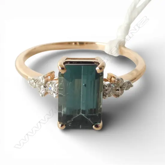 14ct TOURMALINE & DIAMOND RING, 2gm SIZE P
