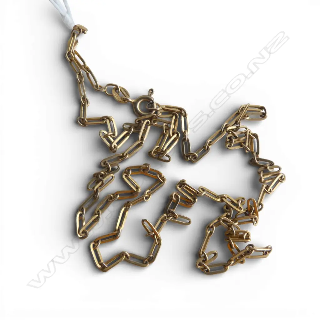 9ct YELLOW GOLD flat oval link NECK CHAIN. L.500mm. 3gms Image 1++