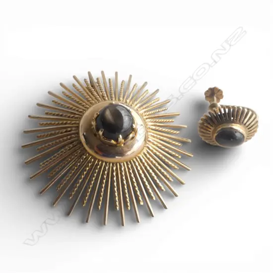 15ct STAR BROOCH/PENDANT w CENTRAL STAR DIOPSIDE w 9ct bail & 1 12ct MATCHING EARRING, 12.15gm, 2008 valuation