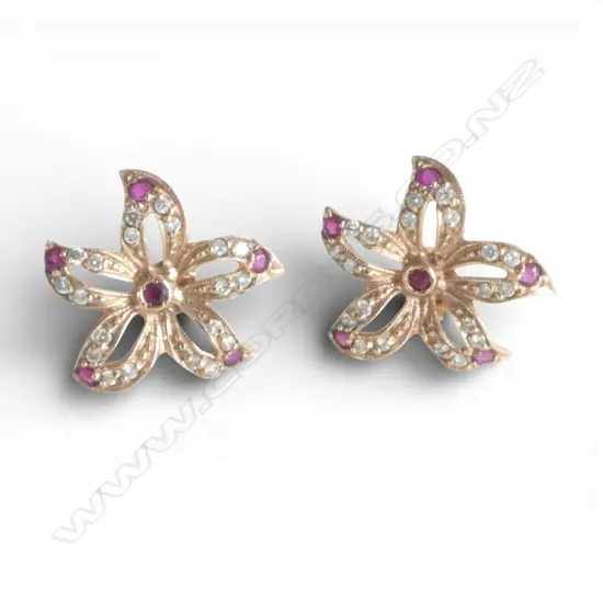 9CT GOLD RUBY AND DIAMOND EARRINGS 2.47gms