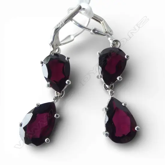 PR SILVER GARNET & WHT SAPPHIRE EARRINGS, continental backs