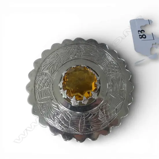 LRG SILVER PLATE & PASTE SCOTTISH BROOCH, clasp needs attn.