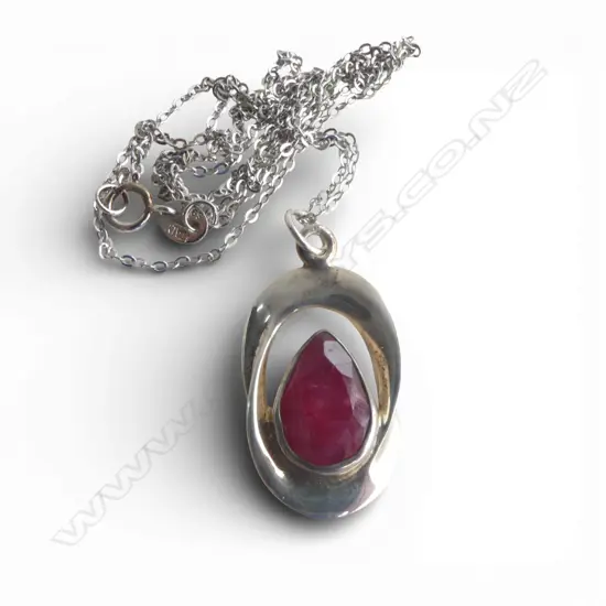 SILVER & RUBY PENDANT on SILVER CHAIN