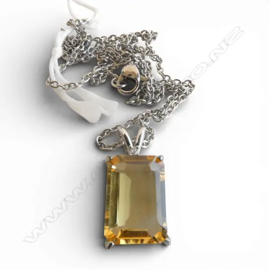 SILVER PLATED OCTAGON CUT CITRINE PENDANT on CHAIN, 6.05ct, AIG CERT