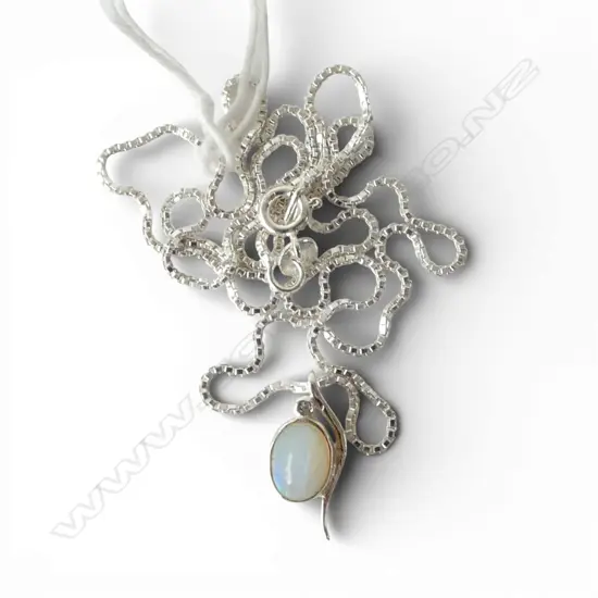 SILVER OPAL & DIAMOND PENDANT on SILVER CHAIN