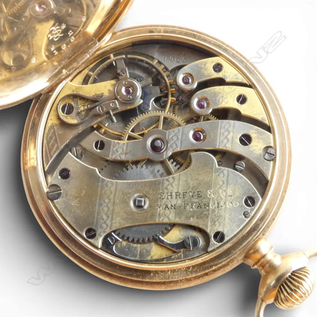 14CT GOLD FULL HUNTER POCKET WATCH WORKING SHEVE & Co. SAN FRANCISCO 93.99gms Image 1++
