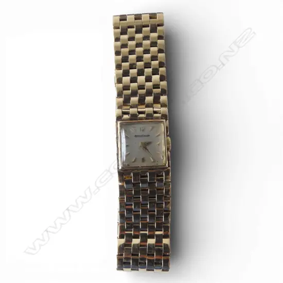 *RTV*9ct YELLOW GOLD case & strap VINTAGE LADIES JAEGER LECOULTRE WRISTWATCH Weight withoutmovement35.28gms incls. glass