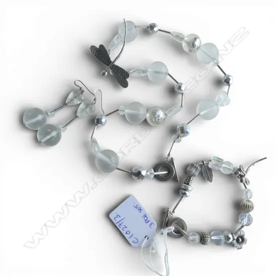 BEADED NECKLACE, BRACELET & EARRINGS SET