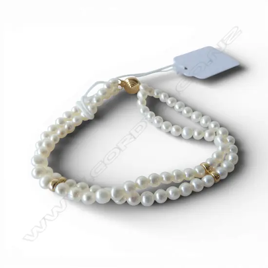 DOUBLE ROW PEARL BRACELET w 14ct CLASP & BEAD DETAIL L.195mm W.8mm