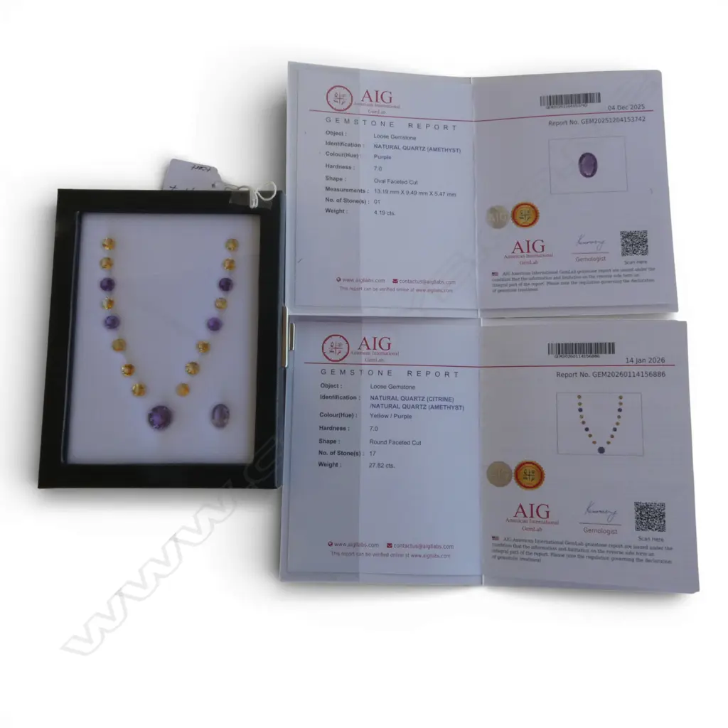 COLLECTION 18 CITRINE & AMETHYST GEMSTONES, 27.82ct, AIG CERT Image 1++