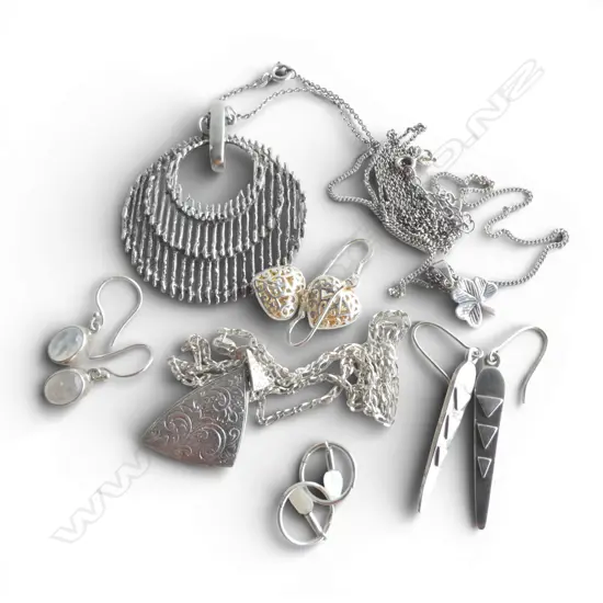 3 PENDANT NECKLACES + 4 PRS 925 SILVER EARRINGS