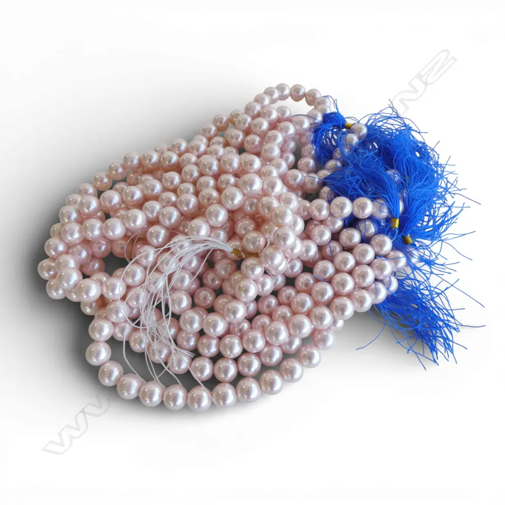 HANK 10 STRANDS PINK SHELL COATED PEARLS, new old stock Image 1++
