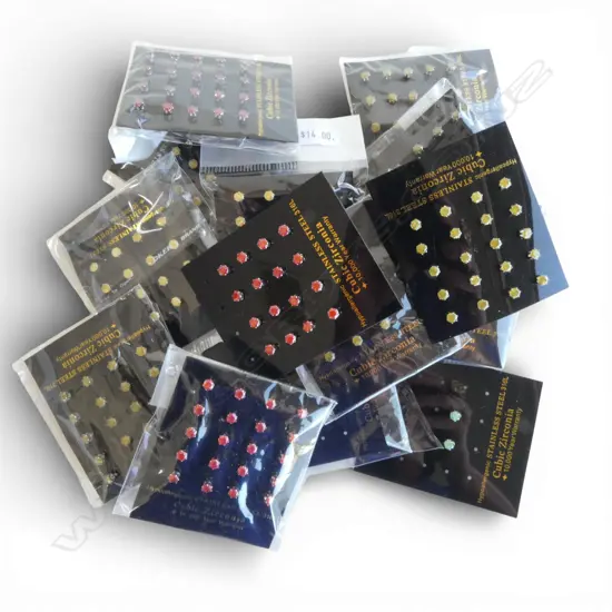 ASST. CARDS STAINLESS STEEL CUBIC ZIRCONIA EARRINGS