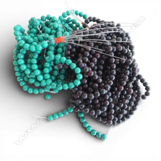 HANKS RHODINITE, SYN TURQUOISE BEADS, new old stock