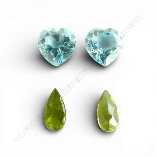 GEMSTONE EARRING SET; PR BLUE TOPAZ HEART CUT & PERIDOT PEAR DROPS, AIG CERT