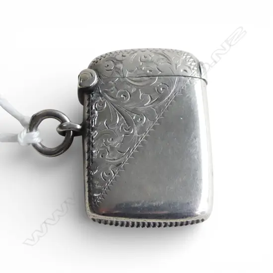 Birmingham 1897 Victorian small SILVER  ENGRAVED VESTA w suspension 12gms