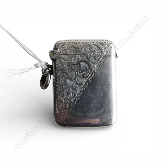 SILVER Birmingham 1901 silver engraved vesta w suspension loop 13.4gms