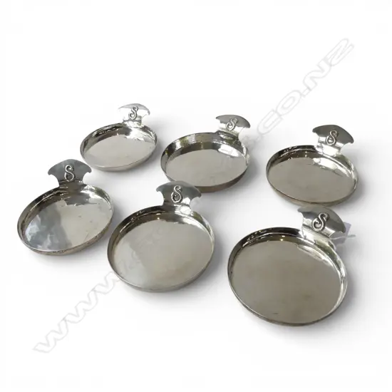6 'KALO' ARTS & CRAFTS STERLING SILVER WINE COASTERS 507gms AHDN WROUGHT AT KALO SHOPS CHICAGO