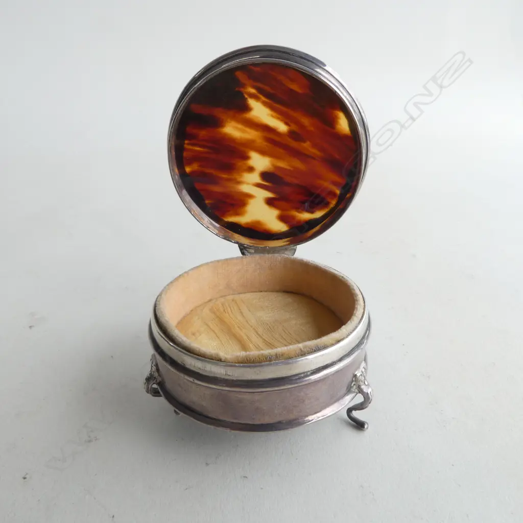 **RTV**SILVER TORTOISE SHELL TOPPED RING BOX, BIRM.1920, 102gm Image 1++
