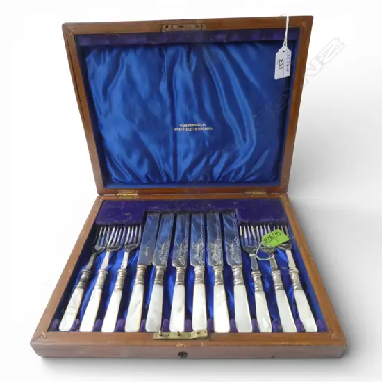 19thC SILVER PLATE & MOP FUIT CUTLERY SET 
