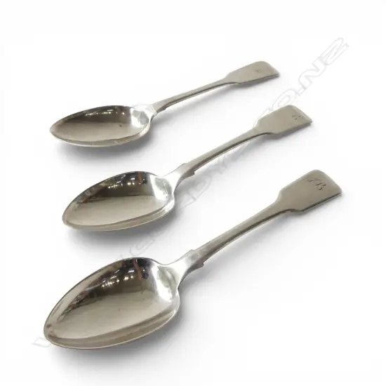 3 GEORGIAN STG SILVER SPOONS, LONDON 1830 & 1815, 142gms