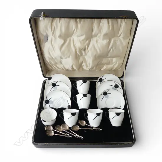 6 AYNSLEY C/S + 6 STG SILVER TEAPOONS, B'HAM 1933 52gms, BOXED (1 CUP w. HAIRLINES)