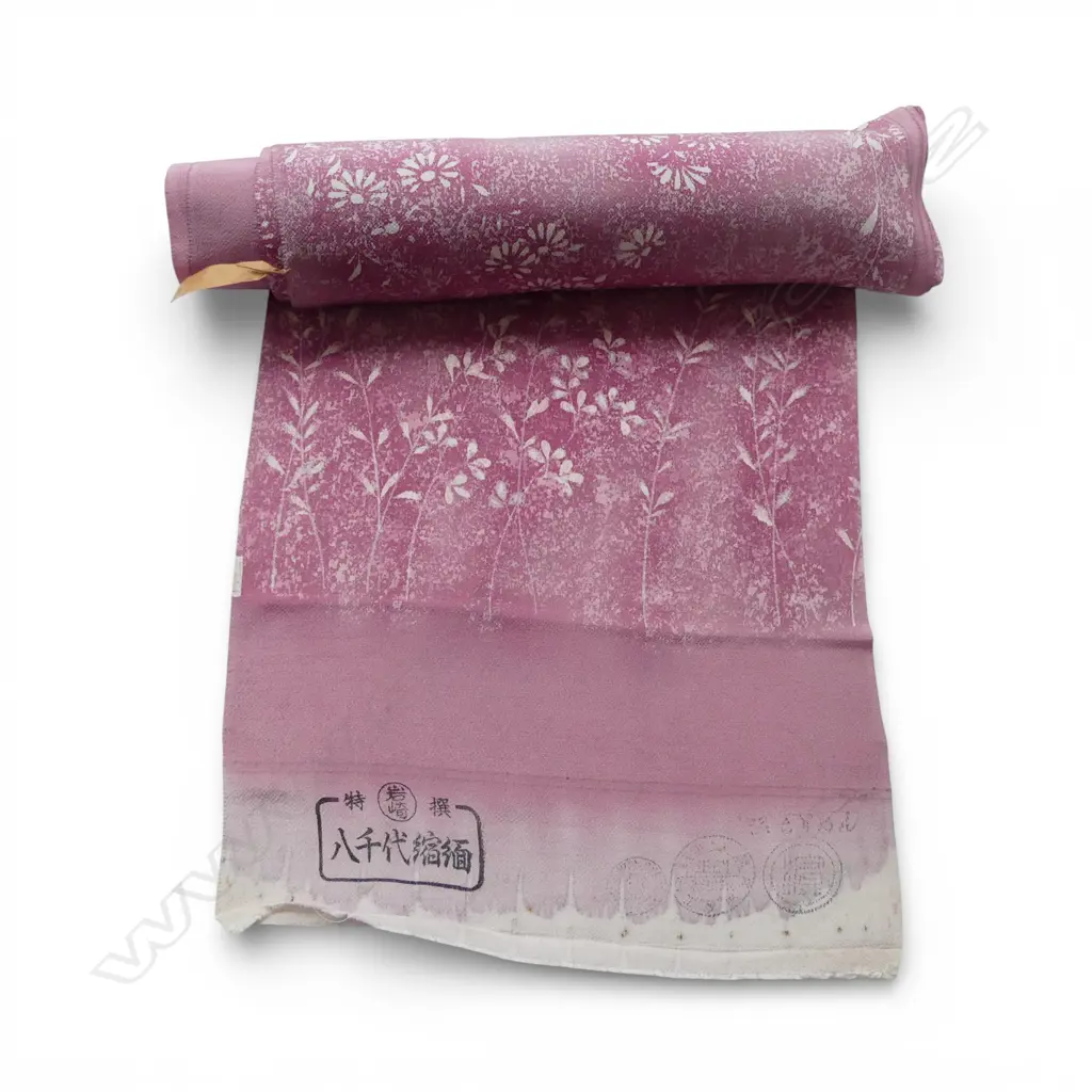 1980's NISHIJIN TEXTILE JAPANESE ROLL OF INTERMITTENT PATTERNED SILK L.12m. W.360mm. New old stock florals on soft pink Image 1++