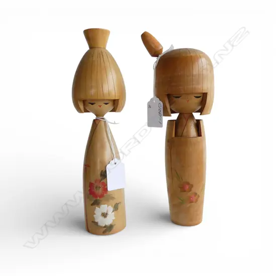 2 VINTAGE KOKESHI DOLLS, one signed 1947, H.240mm