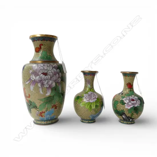SET 3 CLOISONNE VASES, H.260mm, 2 x 160mm